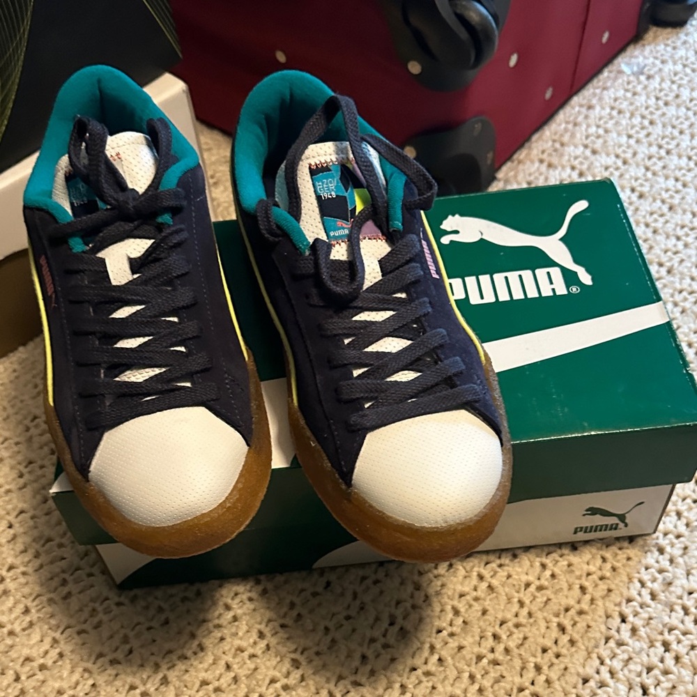 Puma Blue and White Sneakers with Gum Sole